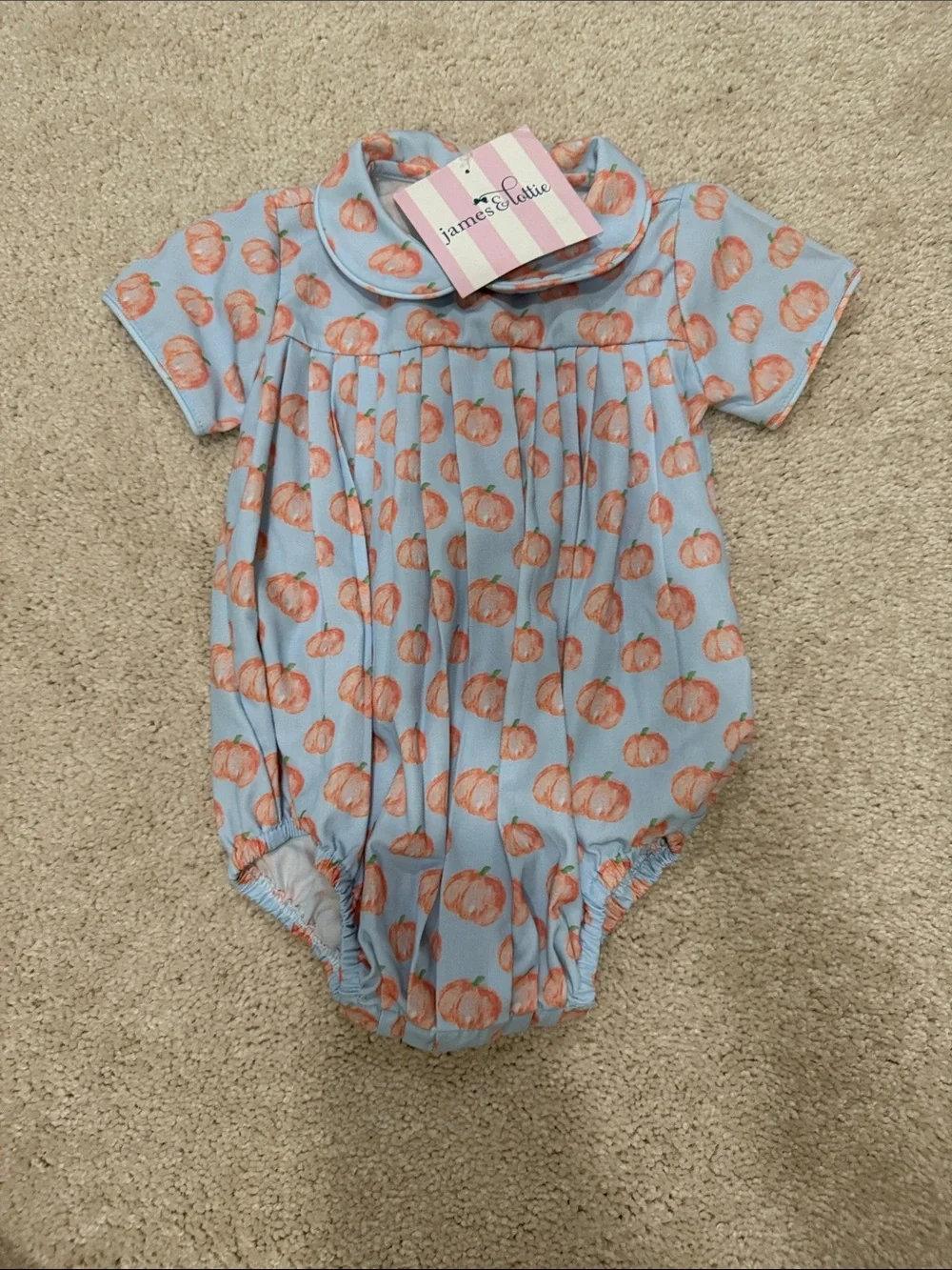 James & Lottie Blue Pumpkin-Print Baby One-Piece